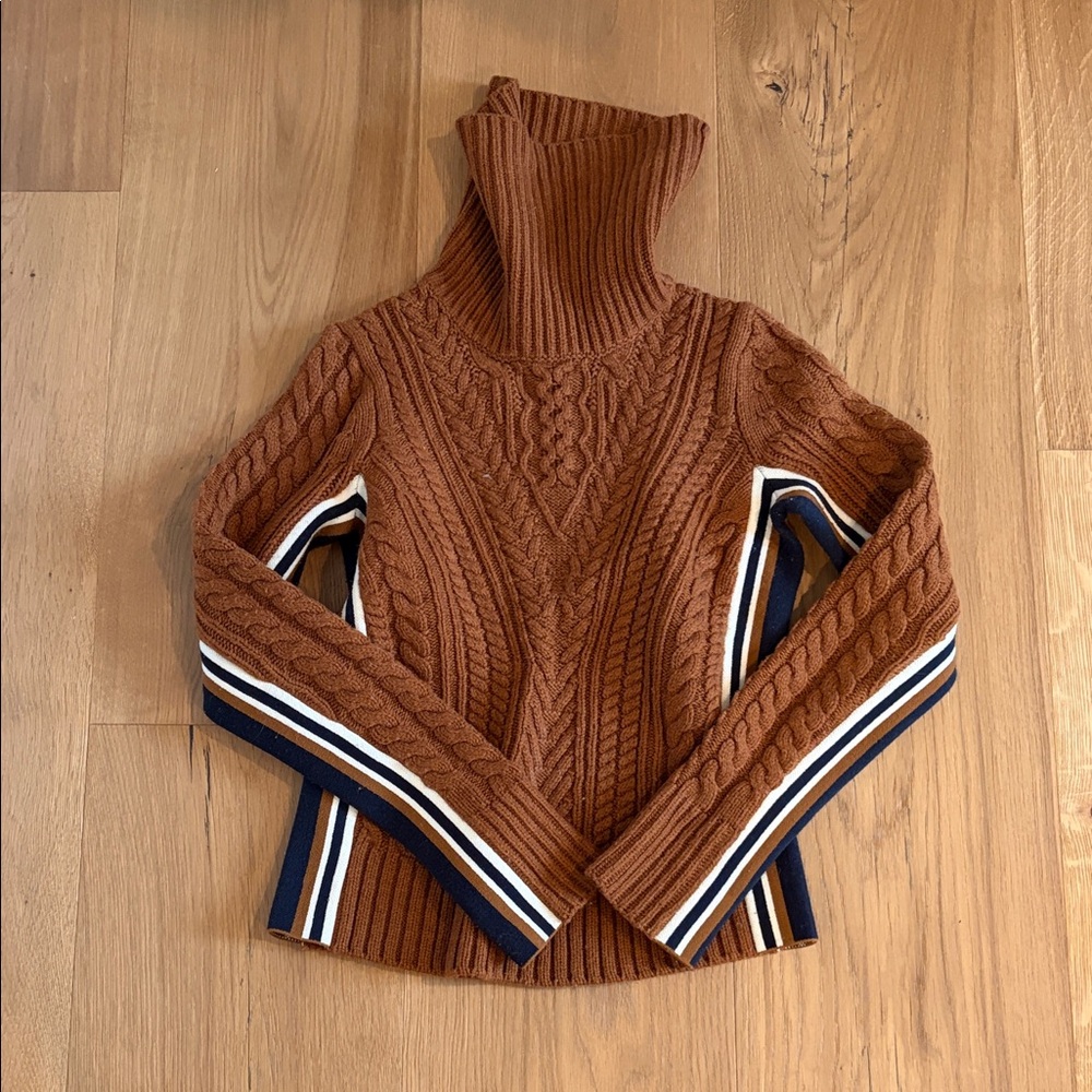 Veronica Beard Rust Cable Knit Turtleneck Sweater